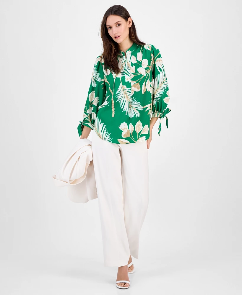 Anne Klein Women's Split-Neck Tie-Cuff Blouse