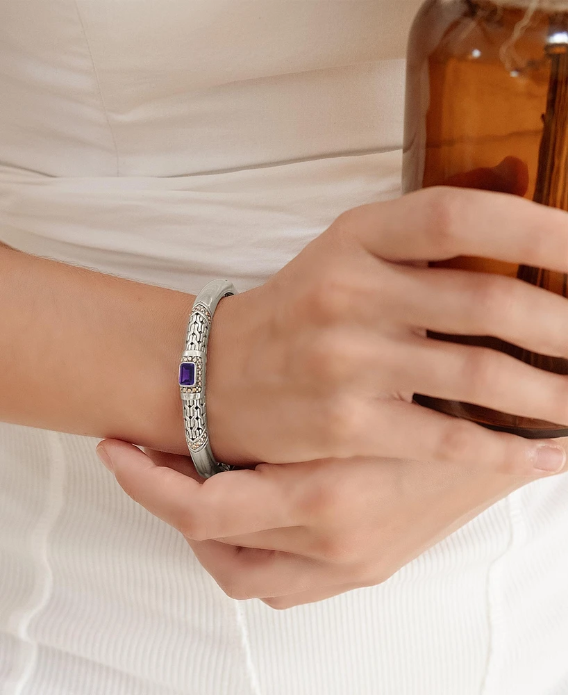 Devata Pink Topaz & Bali Cuff Bracelet in Sterling Silver and 18K Gold Accents