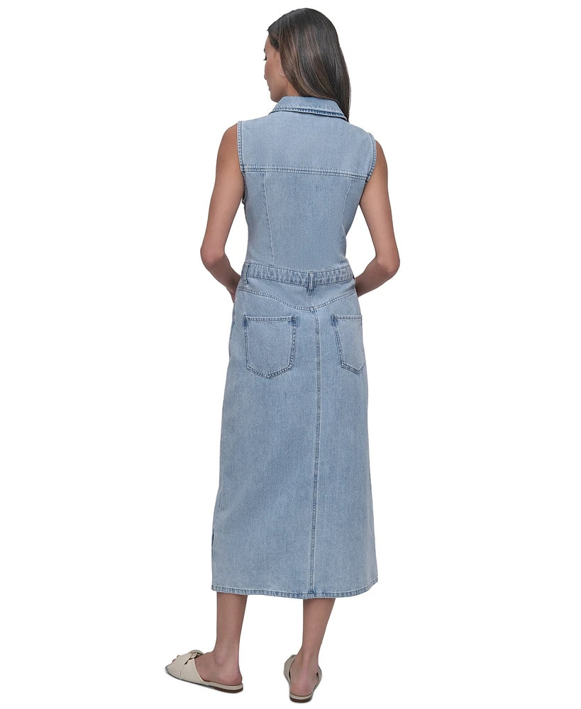 Dkny Jeans Women's Button-Front Sleeveless Midi Denim Dress - Kyo