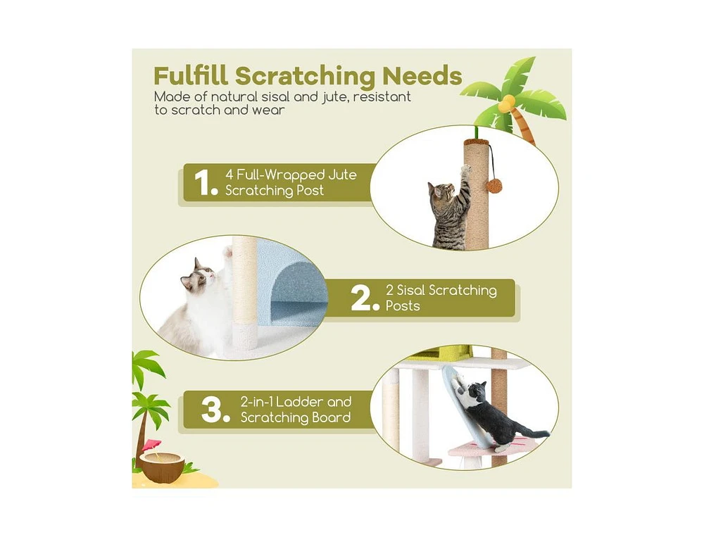 Multi-Level Beach-Themed Cat Tree Aesthetic & Fun Kitten Tower for Indoor Cats
