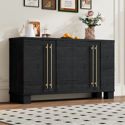 Black Traditional Sideboard with Adjustable Shelves and Gold Handles