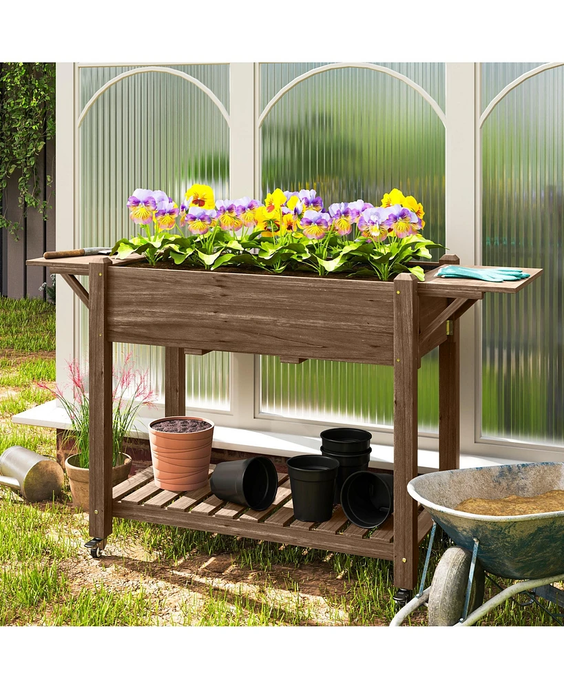 Outsunny Raised Garden Bed, Wood Planter with Liner, Natural