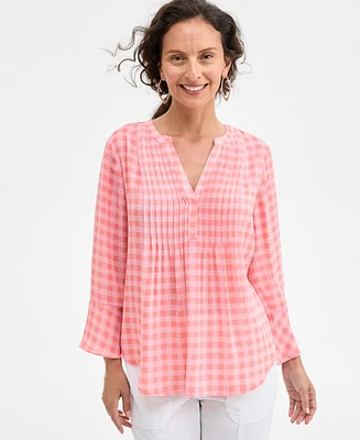 Style & Co Women's Printed Pintuck Ruffle Sleeve Top