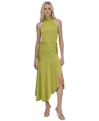 Dkny Women's Halter Ruched Asymmetric-Hem Dress