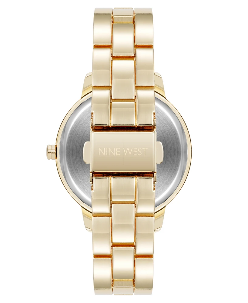 Nine West Women's Quartz Gold-Tone Metal Alloy Delicate Floral Dial Watch, 36mm
