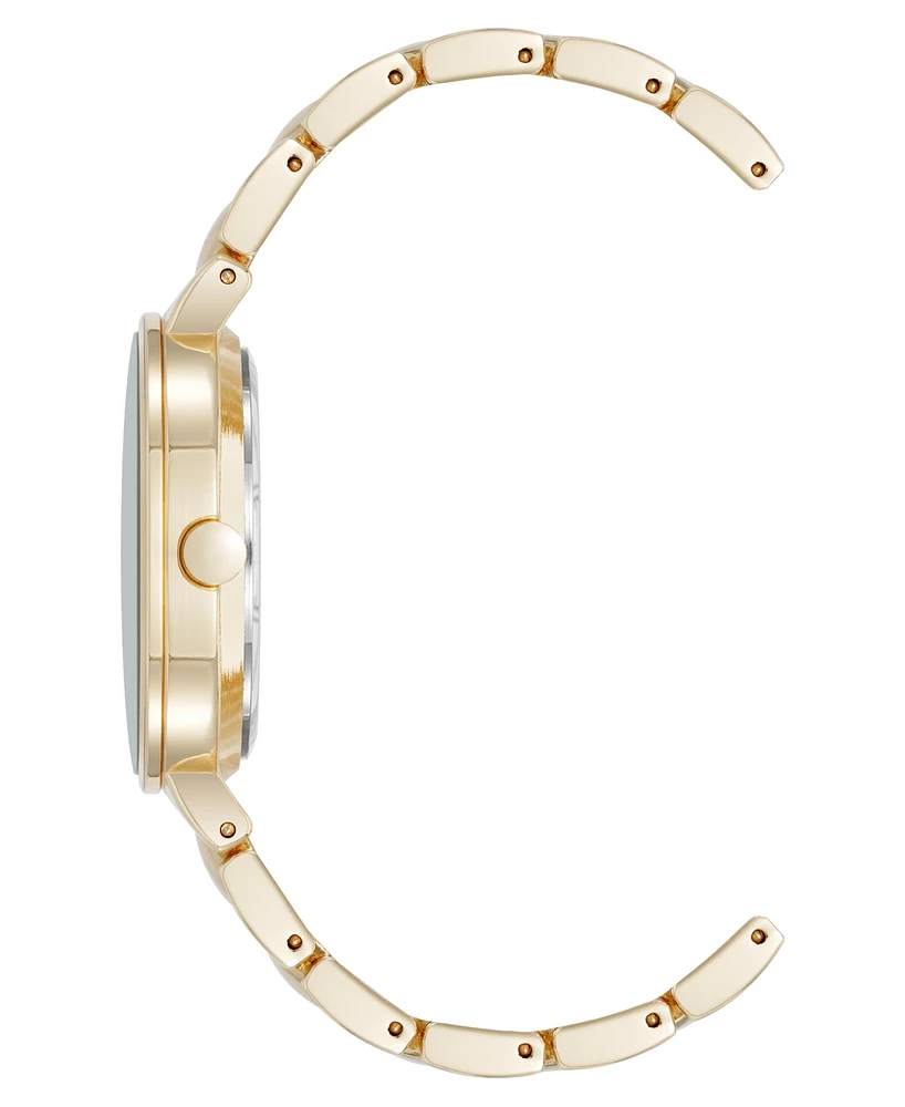 Nine West Women's Quartz Round Tan and Gold-Tone Metal Alloy Bracelet Watch, 32mm