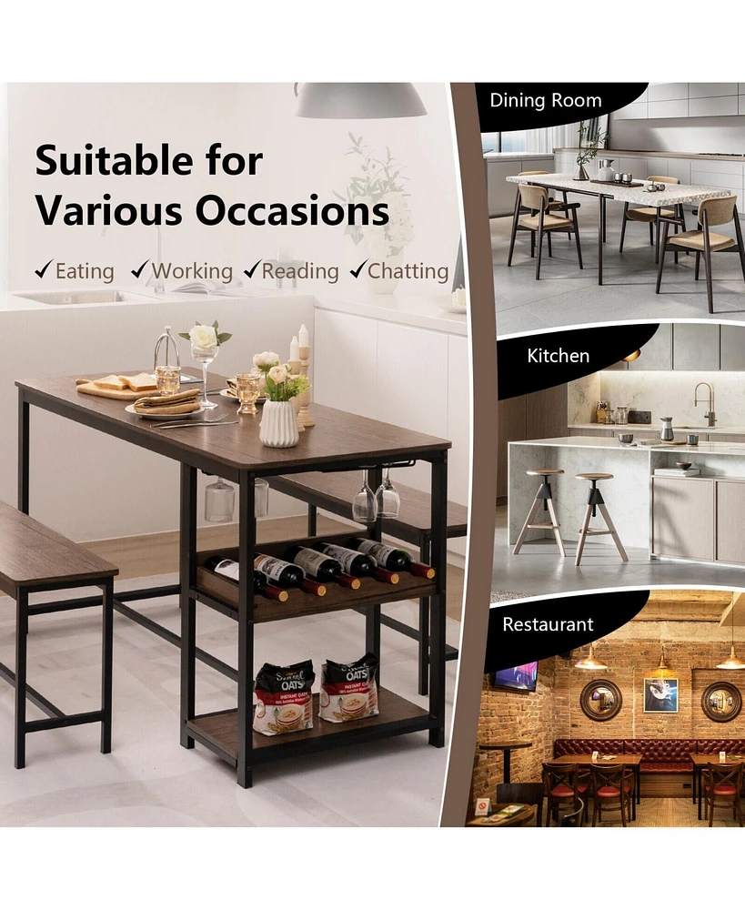 3 Pieces Dining Table Set for 4 with Wine Rack