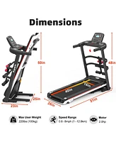 Ksports Treadmill Electric Foldable Exercise Indoor Walking Pad with Auto and Manual Incline, Sit-Up Rack or Strap, Ab Mat, and 2 Dumbbells, Black