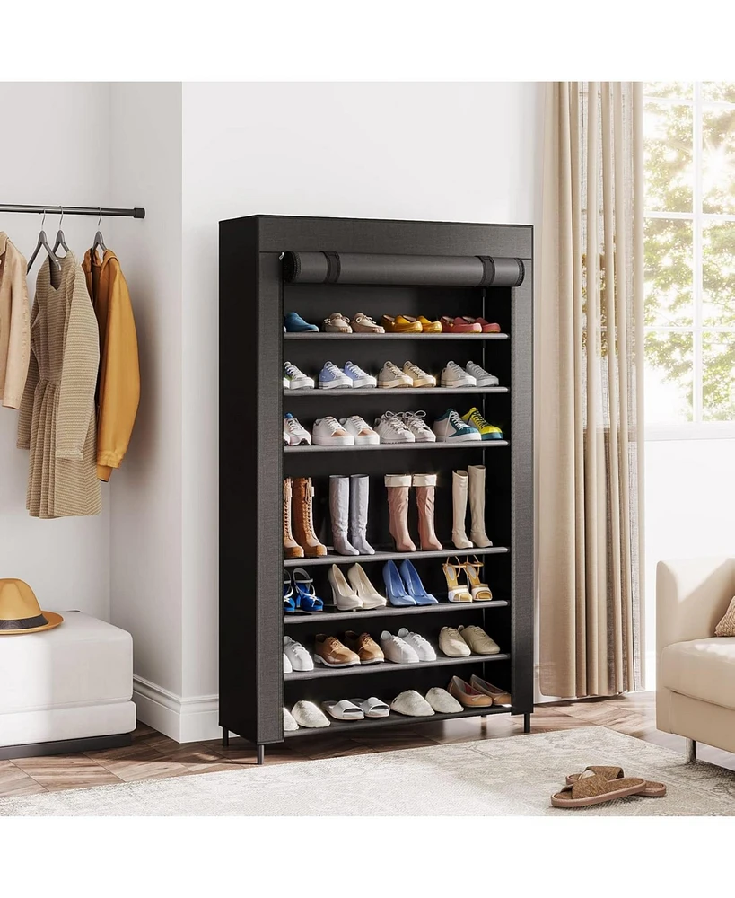 Tribesigns 10 Tier Shoes Rack with Cover,50 Pair Large Shoe Stand, Non-Woven Storage Cabinet