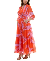 Taylor Plus Size V-Neck 3/4-Sleeve Tiered Maxi Dress