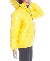 Members Only Women's Hi-Shine Chevron Quilt Puffer with Nickelodeon Mashup Print Lining Jacket