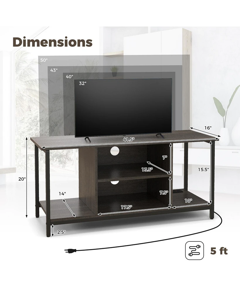 3-Tier Tv Stand with Power Outlet Usb and Adjustable Shelf
