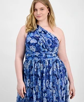 B Darlin Trendy Plus Size Printed One-Shoulder Gown