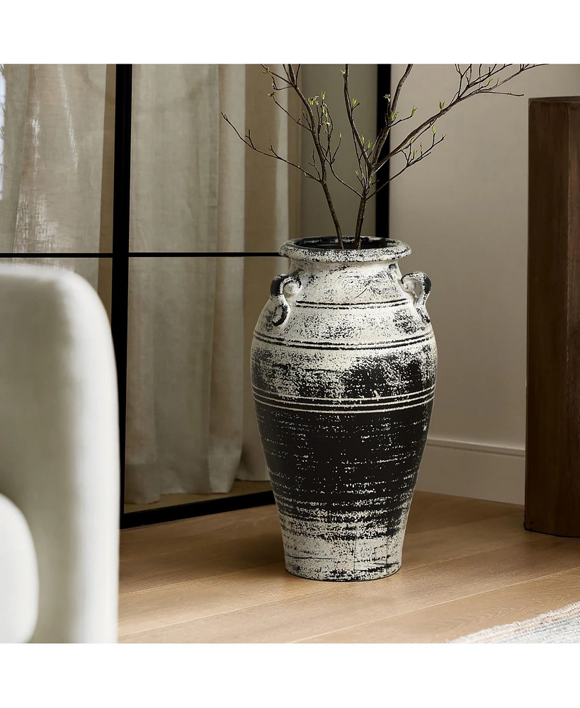 LuxenHome Vingate White and Black Ceramic 18.3-Inch Tall Urn Vase