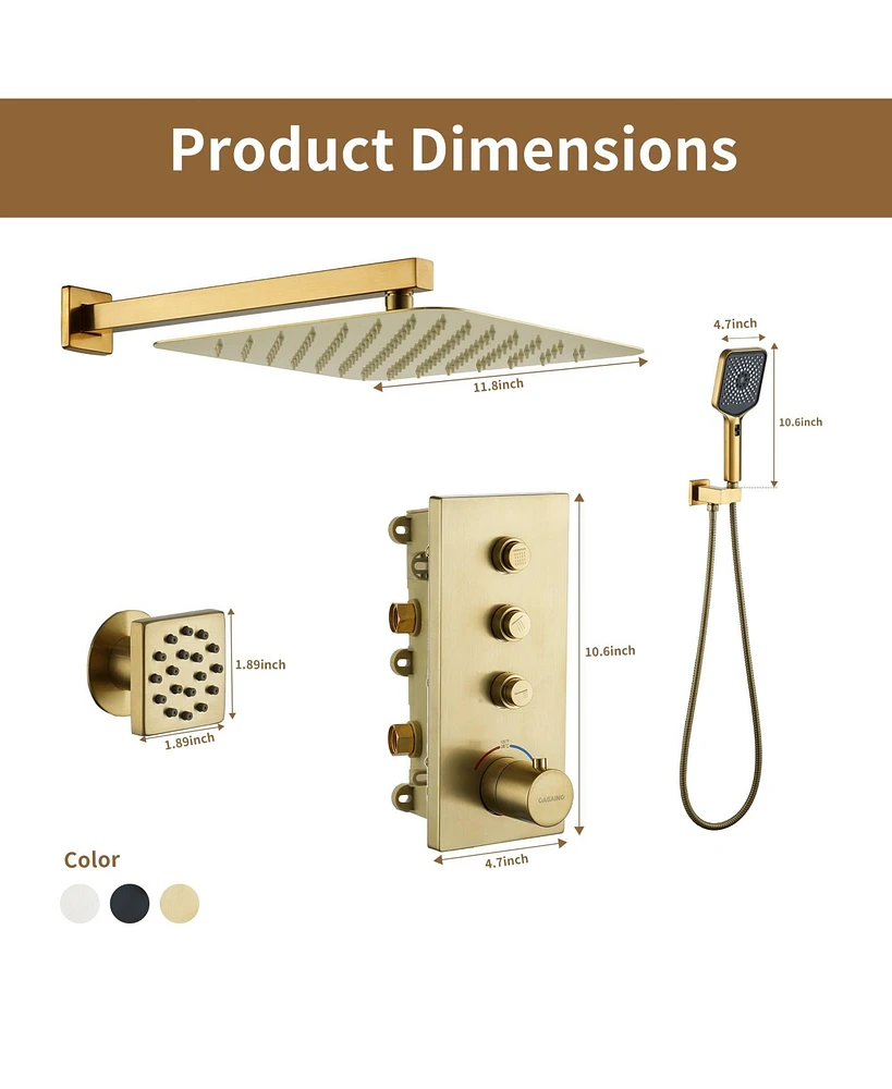 3-in-1 Thermostatic Shower System with Concealed Box Design - Easy Installation & Maximum Durability