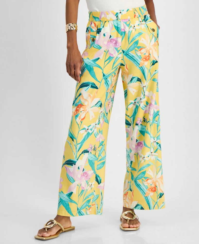 I.n.c. International Concepts Petite Linen-Blend Wide-Leg Pull-On Pants, Exclusively at Macy's
