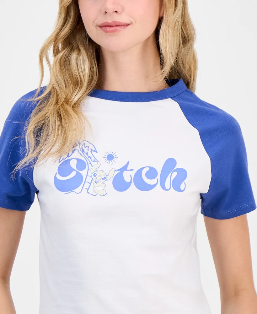 Disney Juniors' Stitch Palm Raglan Crewneck Tee