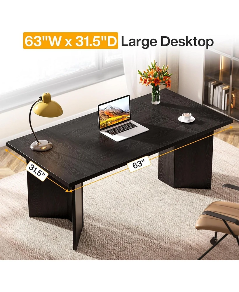 Tribesigns 63-Inch Executive Desk, Modern Office Computer Desk with Double Pedestal, Simple Workstations Writing Table Conference Table Business Furni