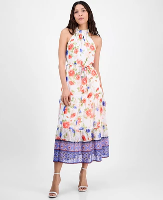 Anne Klein Women's Printed Chiffon Sleeveless Midi Dress