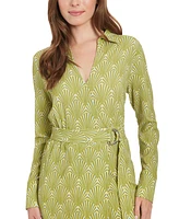 London Times Petite Printed Faux-Wrap Dress
