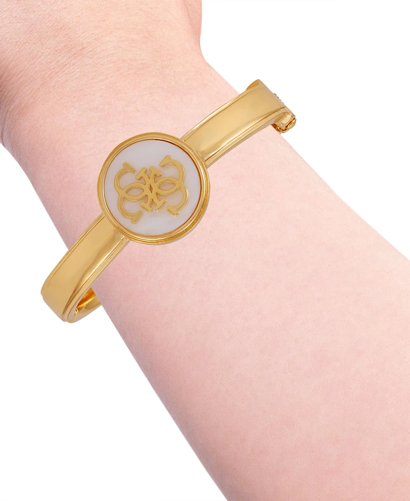 Guess Gold-Tone Mother-of-Pearl Logo Bangle Bracelet