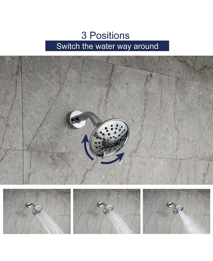 Bathtub Faucet Set, Shower System with Tub Spout 4.84 Inch 3-Spray Bathroom Head, Single-Handle Valve and Trim Kit, Chrome