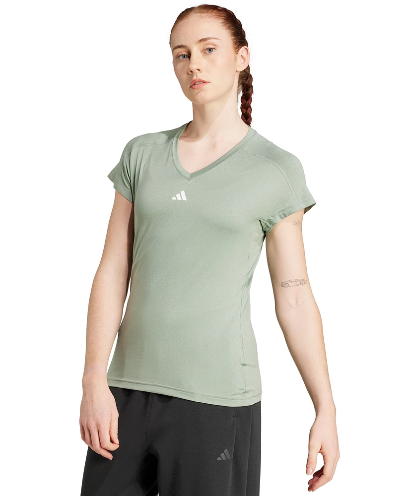 adidas Women's Training Moisture-Wicking Logo V-Neck T-shirt