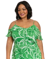 London Times Plus Size Printed Cold-Shoulder Ruffle Dress