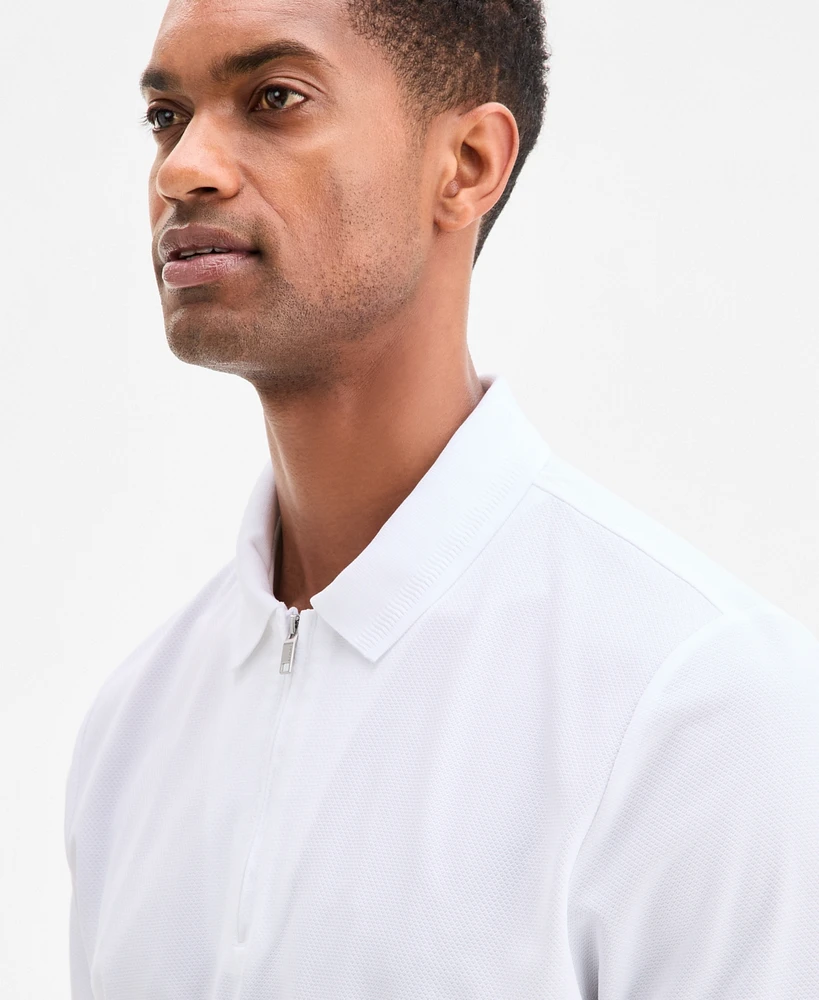 Alfani Men's Ottoman Short Sleeve Textured Quarter-Zip Polo Shirt, Exclusively at Macy's