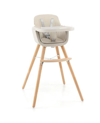Gouun 3-in-1 Convertible Wooden High Chair with Cushion