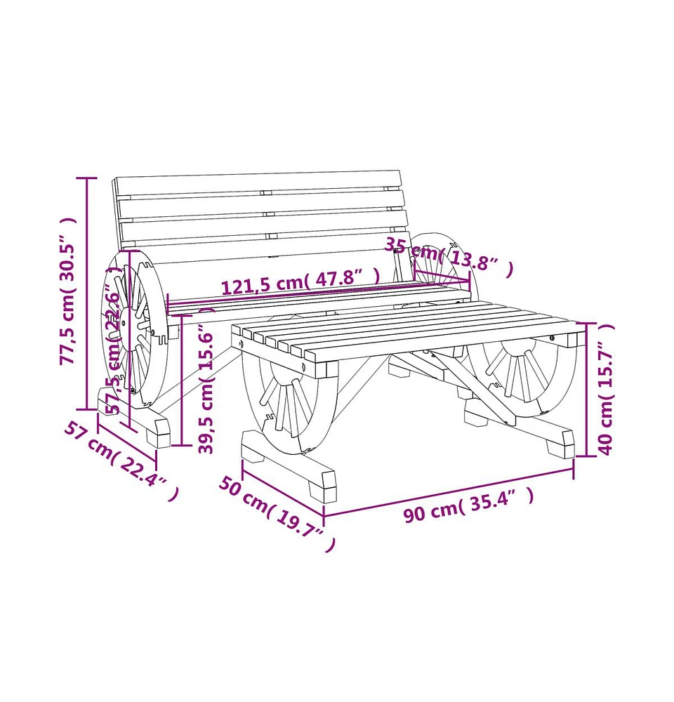 2 Piece Patio Lounge Set Solid Wood Fir