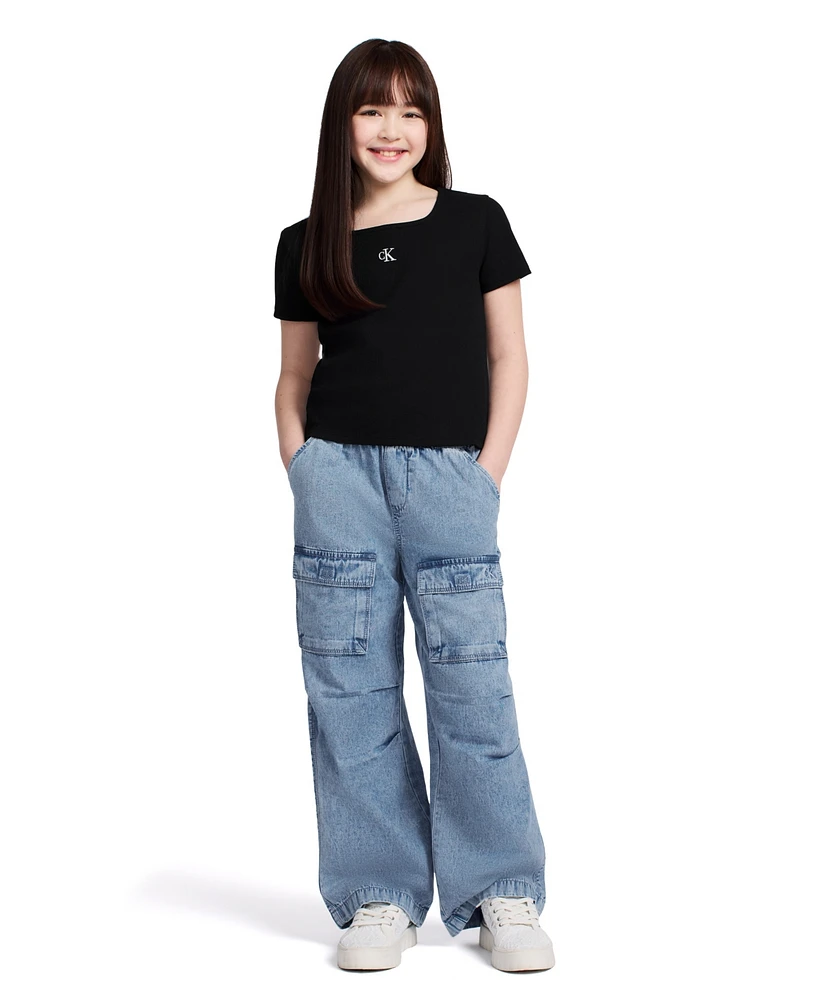 Calvin Klein Big Girls Short Sleeves Square Neck Ribbed T-shirt