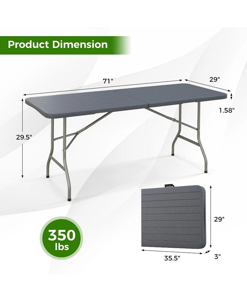6 ft Portable Folding Table 350 Lbs Fold-in-Half Table with Hdpe Tabletop