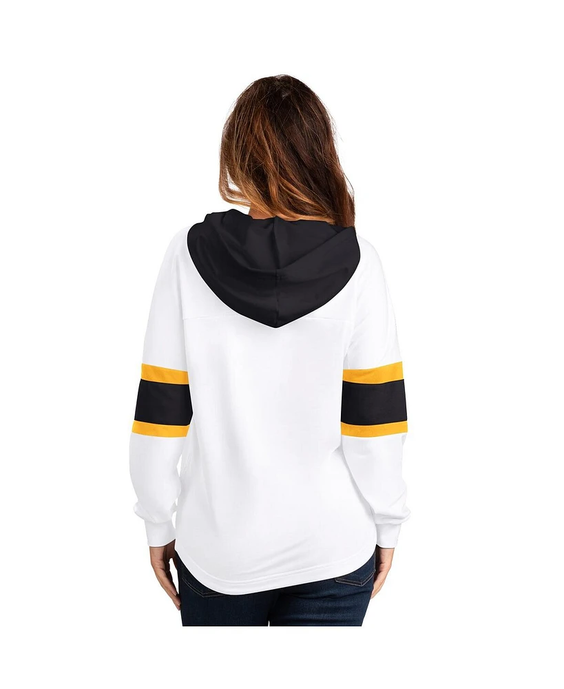G-iii 4Her by Carl Banks Women's White Boston Bruins Goal Zone Long Sleeve Lace-Up Hoodie T-Shirt