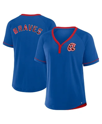 Fanatics Women's Royal Atlanta Braves Cooperstown Collection League Diva Raglan V-Neck T-Shirt