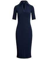 Lauren Ralph Women's Rib-Knit Elbow-Sleeve Polo Dress