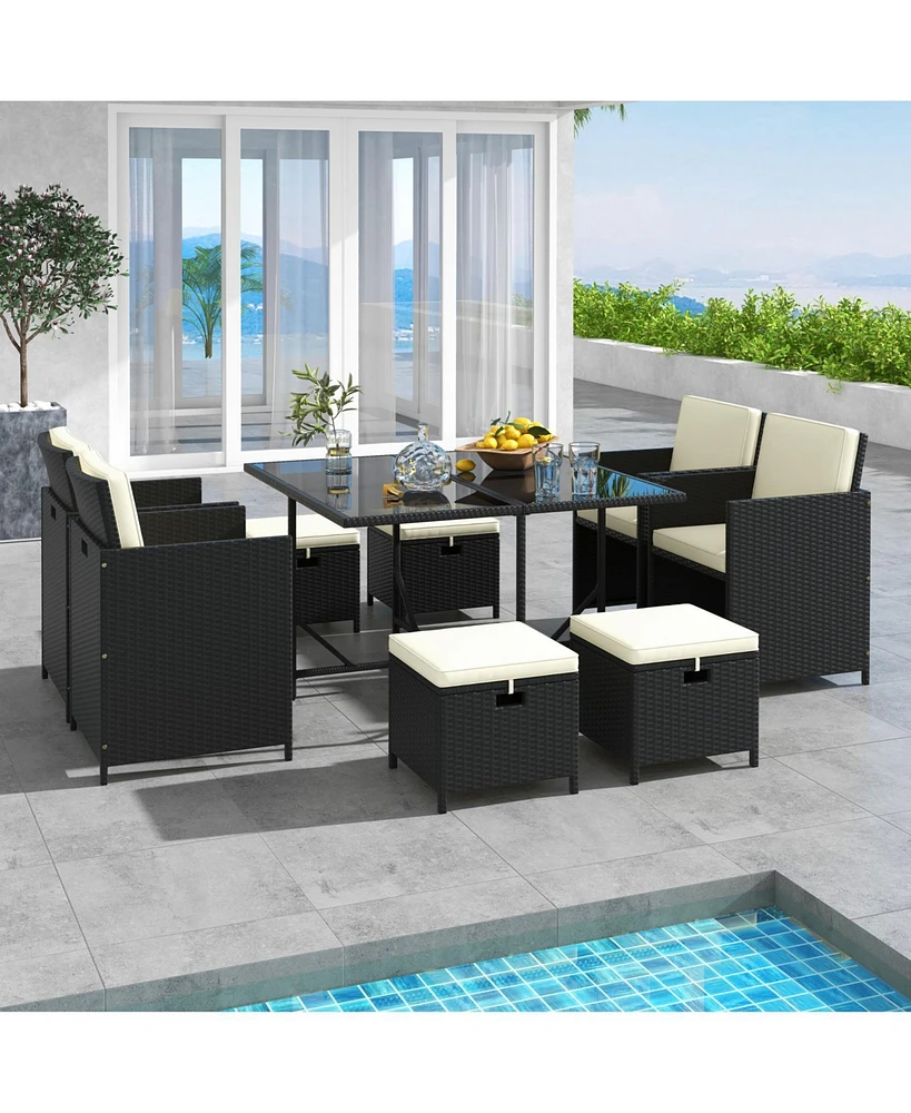 Gymax 9 Piece Patio Outdoor Conversation Set Dining Furniture Set w/ Seat Cushions