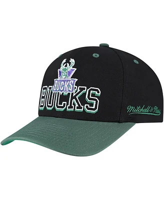 Mitchell & Ness Men's Black/Hunter Green Milwaukee Bucks Backside Script Two-Tone Pro Crown Adjustable Hat