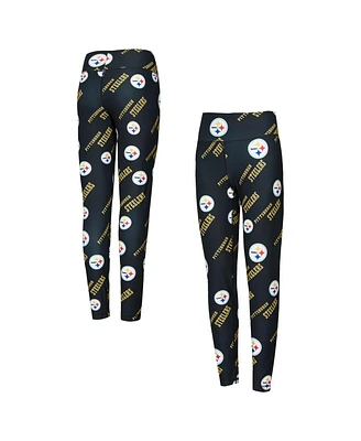 Concepts Sport Women's Black Pittsburgh Steelers Breakthrough Allover Print Knit Sleep Leggings