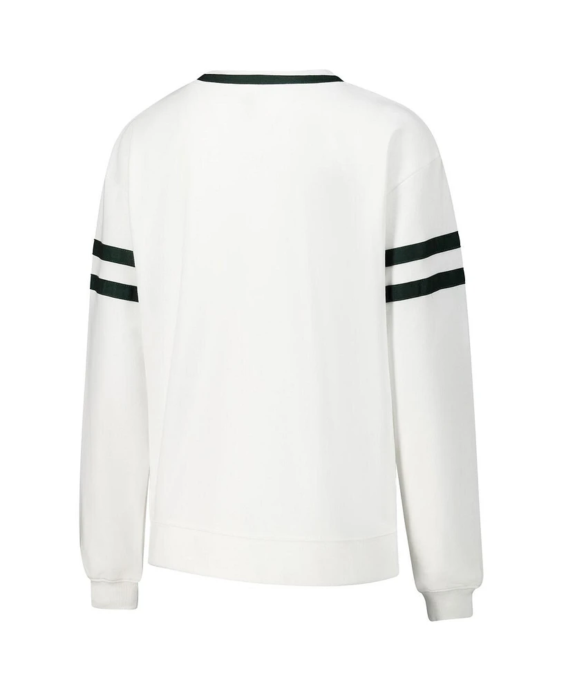 Concepts Sport Women's White Michigan State Spartans Borough French Terry Arch Over Long Sleeve T-Shirt
