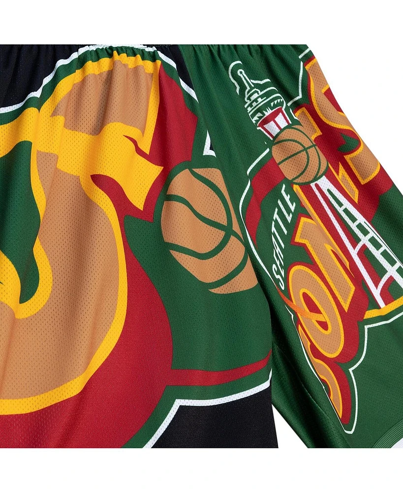 Mitchell & Ness Men's Black Seattle Supersonics Big Face 5.0 Fashion Shorts