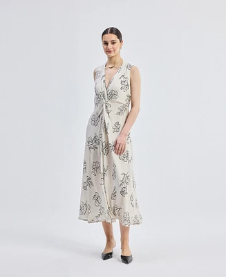 Reistor Women's Front Twist Midi dress Black Florals