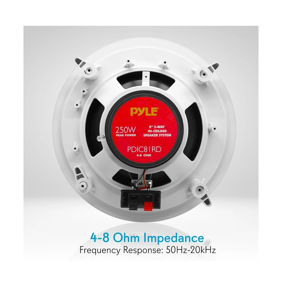 Pyle PDIC81RD 8" In-Wall/In-Ceiling 2-Way Stereo Speakers - Flush Mount, White, Pair