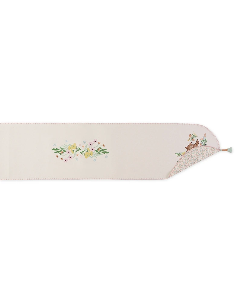 Design Imports Spring Bunny Embellished Cotton Reversible Table Runner, 14"x72"