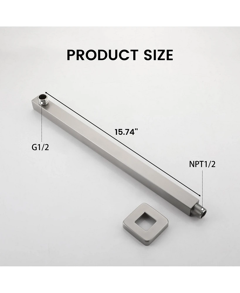 Square Wall-Mounted Shower Arm - 304 Stainless Steel, Universal 1/2" Npt Thread, Corrosion-Resistant, Easy Install, with Decorative Cover
