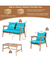 Gymax 8 Piece Wood Frame Furniture Set Patio Conversation Set w/ Cushions