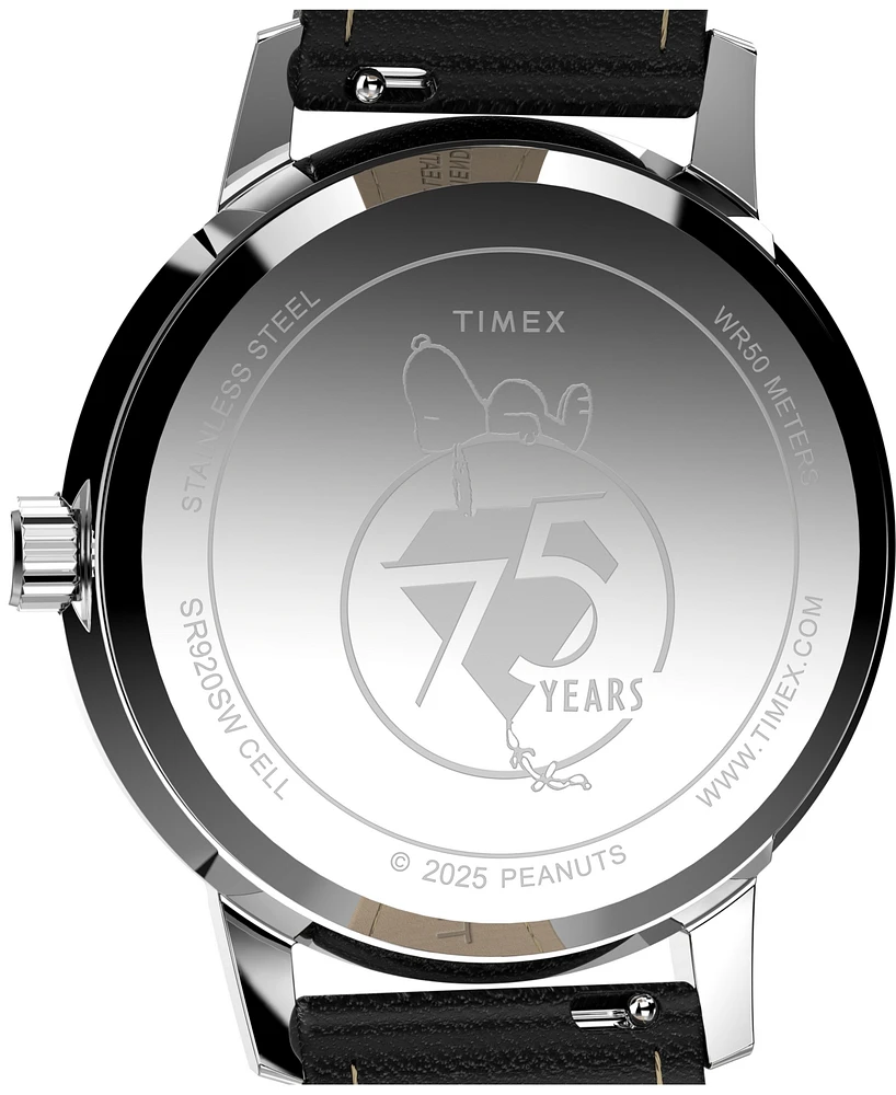 Timex Unisex Quartz Analog Black Leather Watch, 38mm