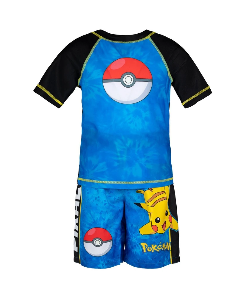 Pokemon Pikachu Upf 50+ Rash Guard Swim Trunks Outfit Set Little Kid to Big