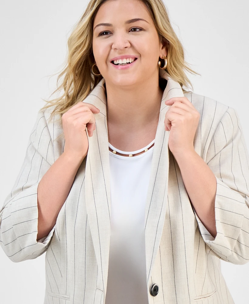 Kasper Plus Notch-Collar Single-Button Jacket