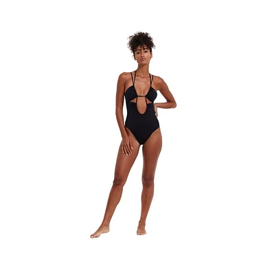 Flirtt Gottex Women's Solid Deep Plunge Cut Out Halter One Piece Swimsuit
